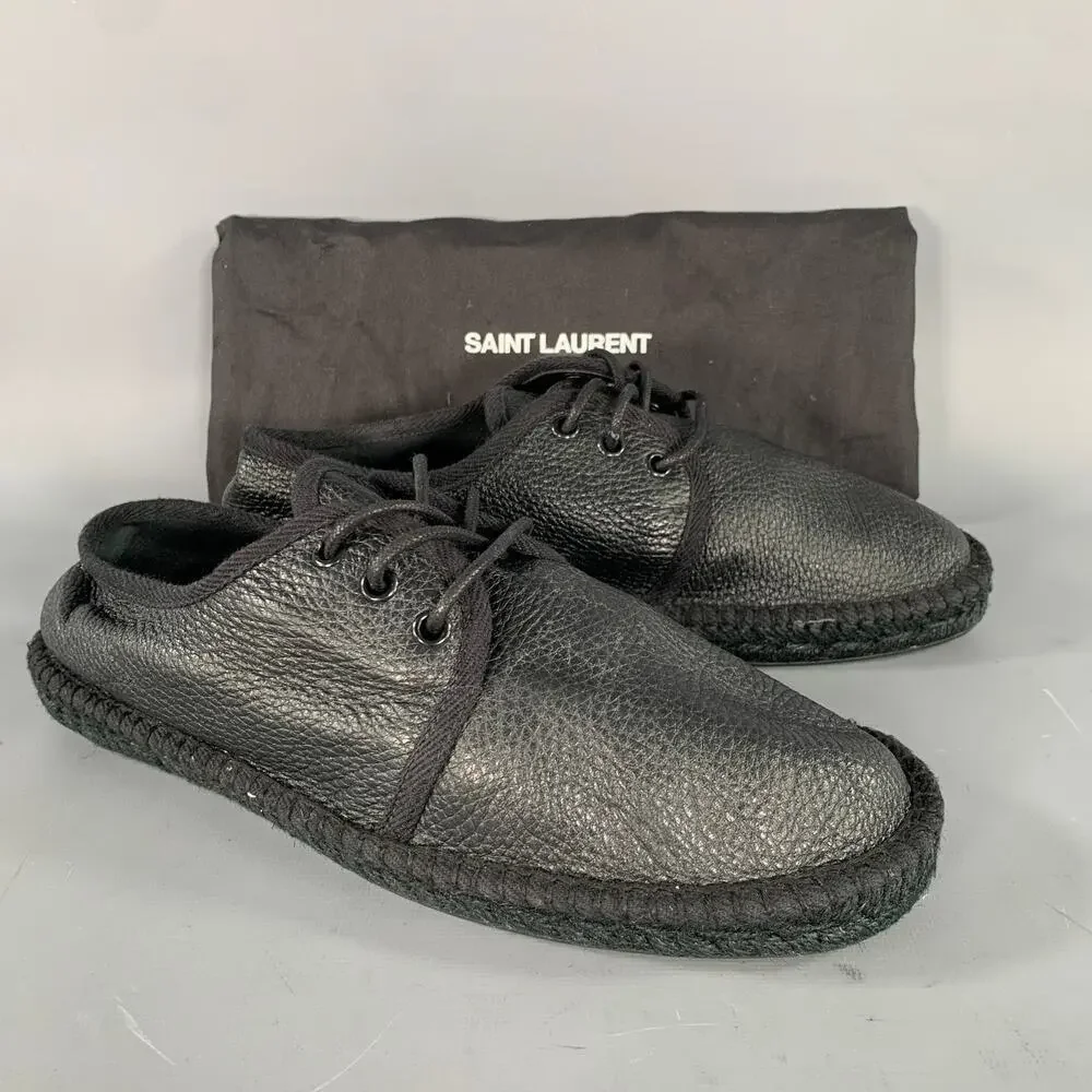 SAINT LAURENT Size 8 Black Crackled Leather Yacht Lace Up Shoes